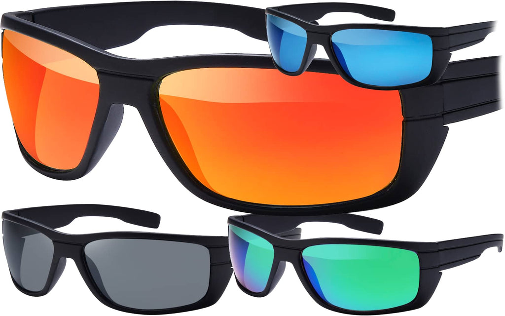 Herren Sport Sonnen Brille Polarisiert Rechteckig Matt Verspiegelt