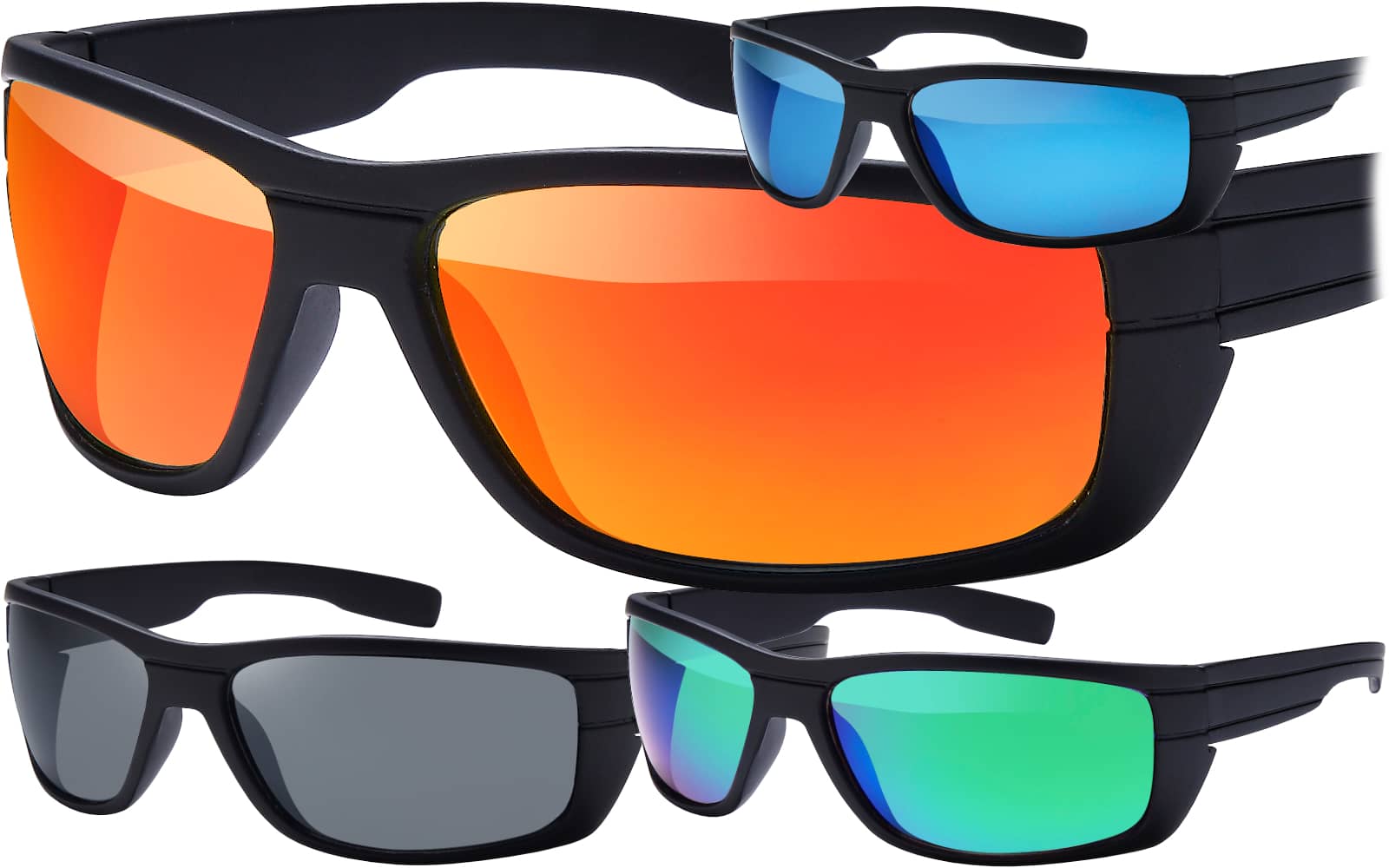Herren Sport Sonnen Brille Polarisiert Rechteckig Matt Verspiegelt