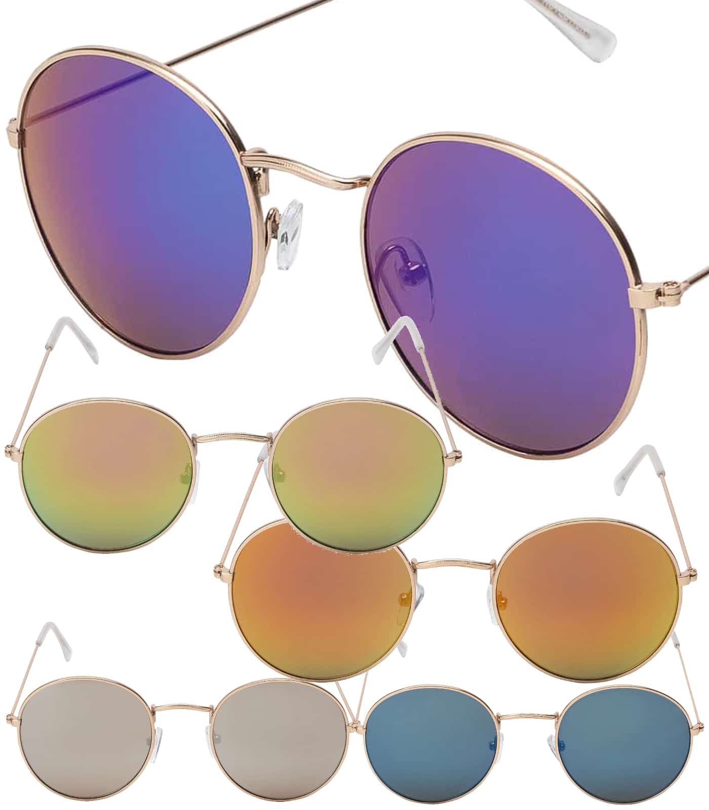 Runde Damen Herren Sonnenbrille Verspiegelt