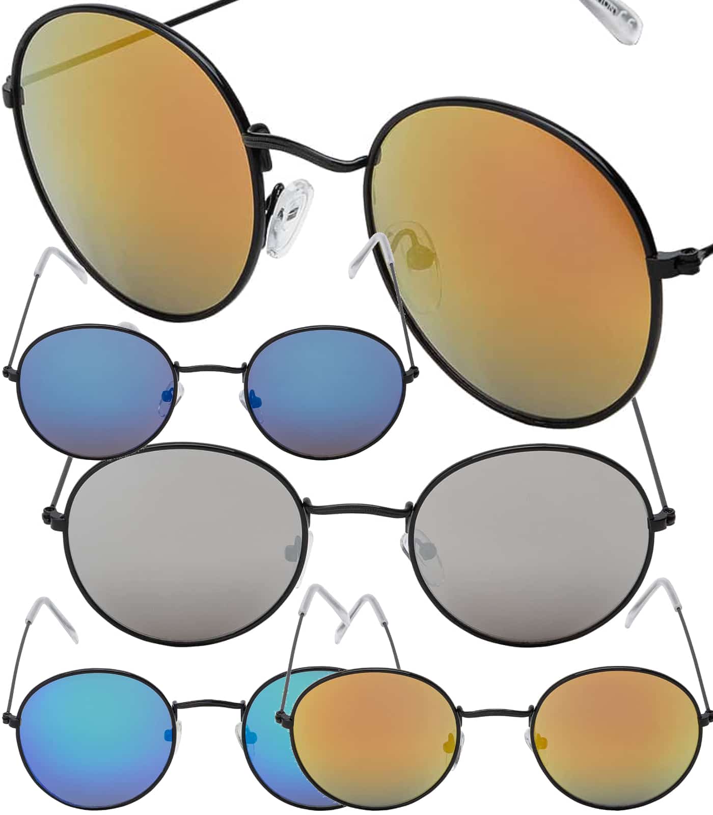Runde Damen Herren Sonnenbrille Verspiegelt