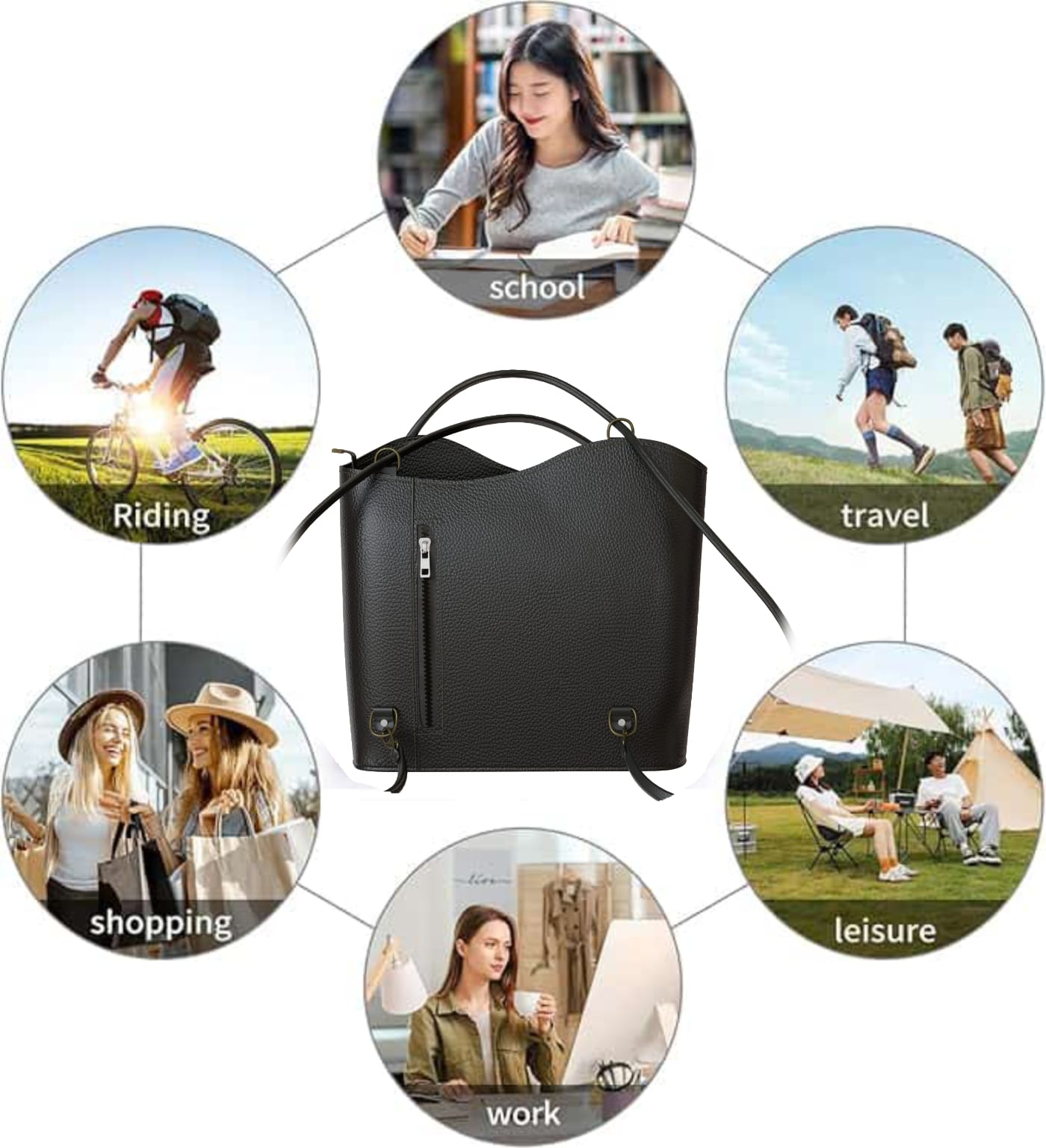 Damen Leder Handtasche – Auch als Rucksack tragbar, elegant & vielseitig