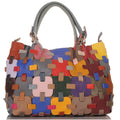 Damen Leder Handtasche – Patchwork Design, Schultertasche aus Echtlede