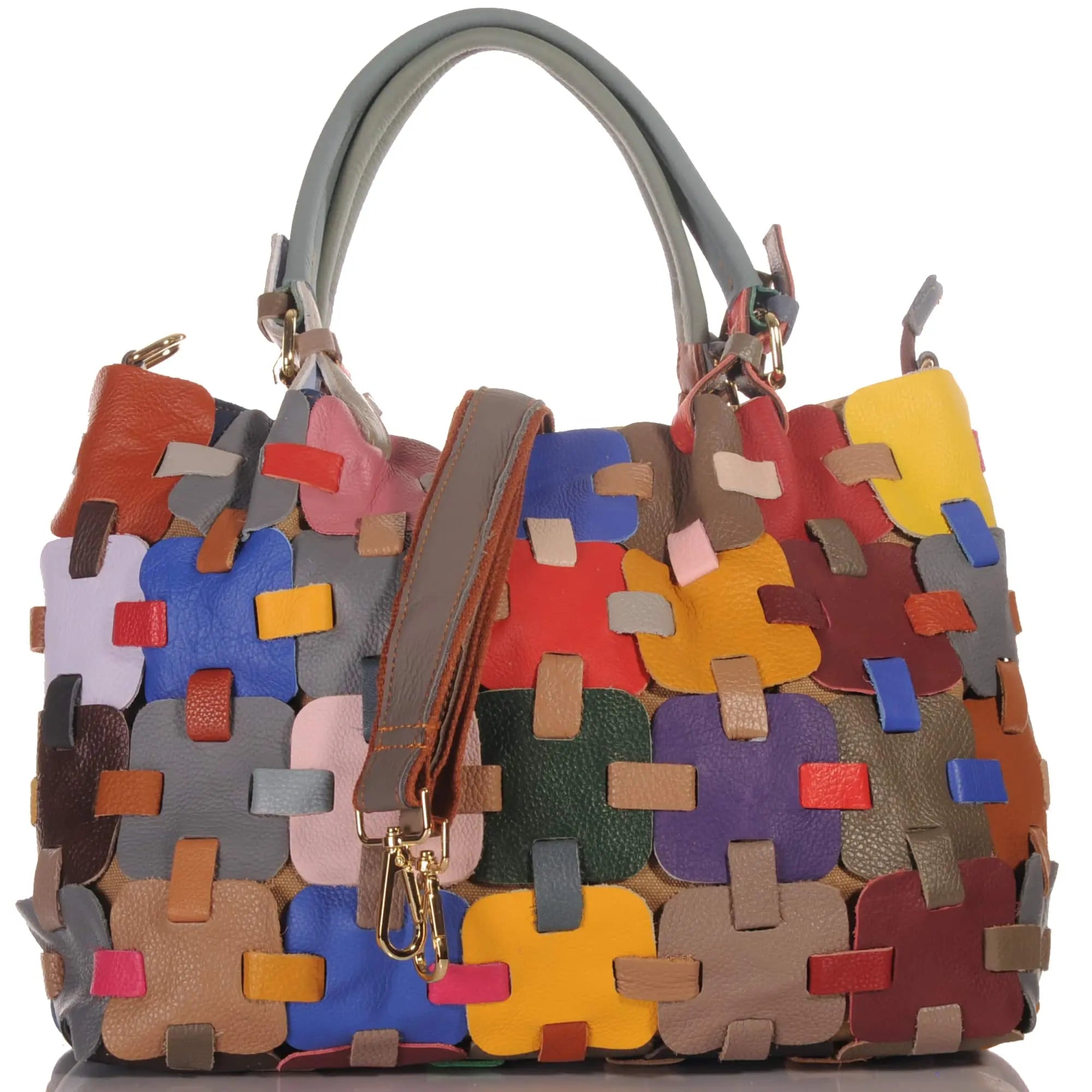 Damen Leder Handtasche – Patchwork Design, Schultertasche aus Echtlede – Damen Handtaschen 4