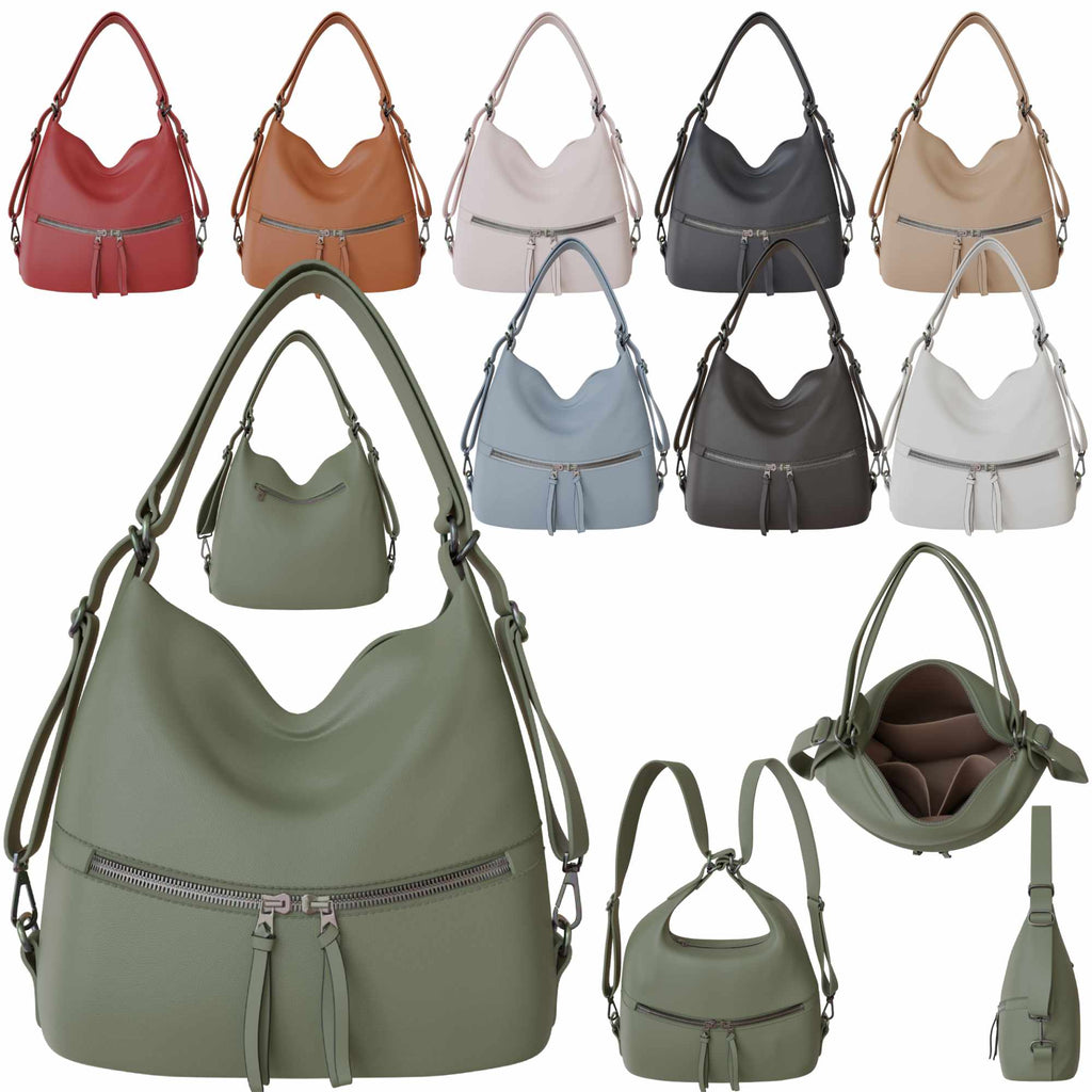 Damen Shopper Bag aus veganem Leder Rucksackfunktion