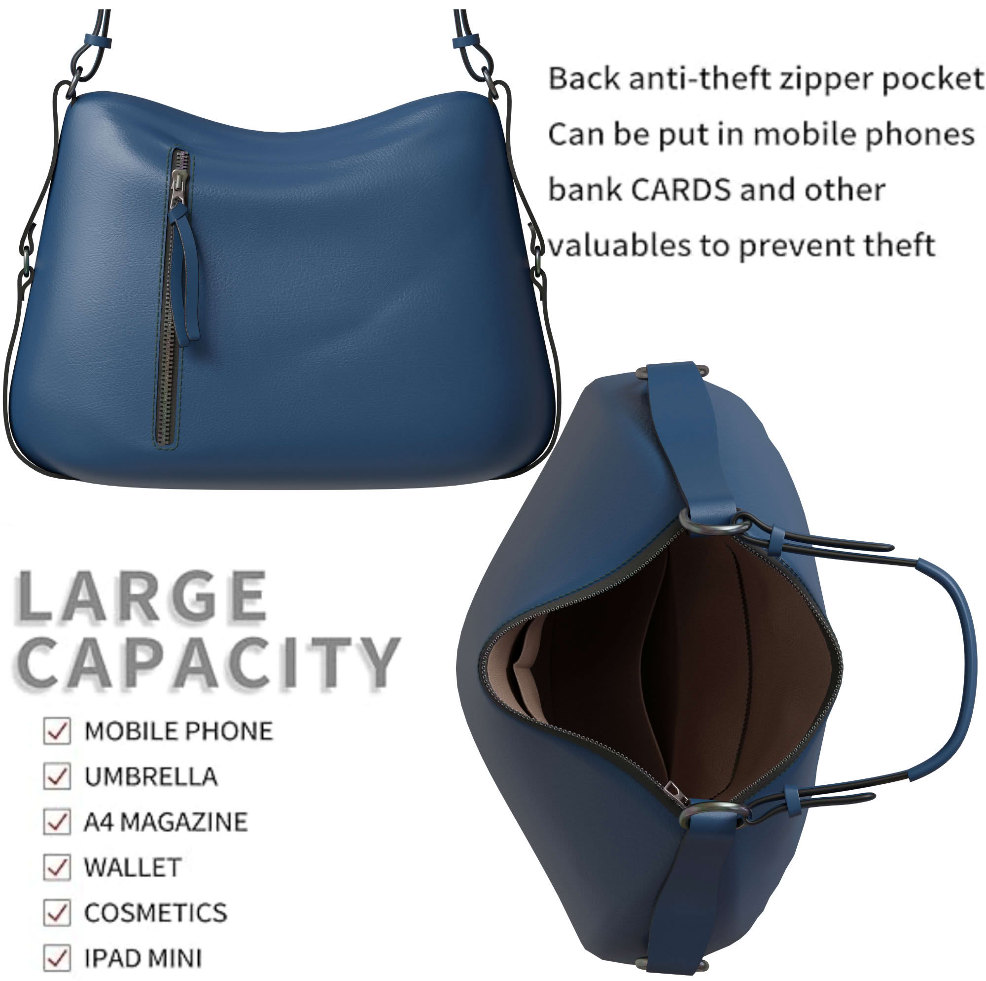 Damen Shopper Bag aus veganem Leder Rucksackfunktion