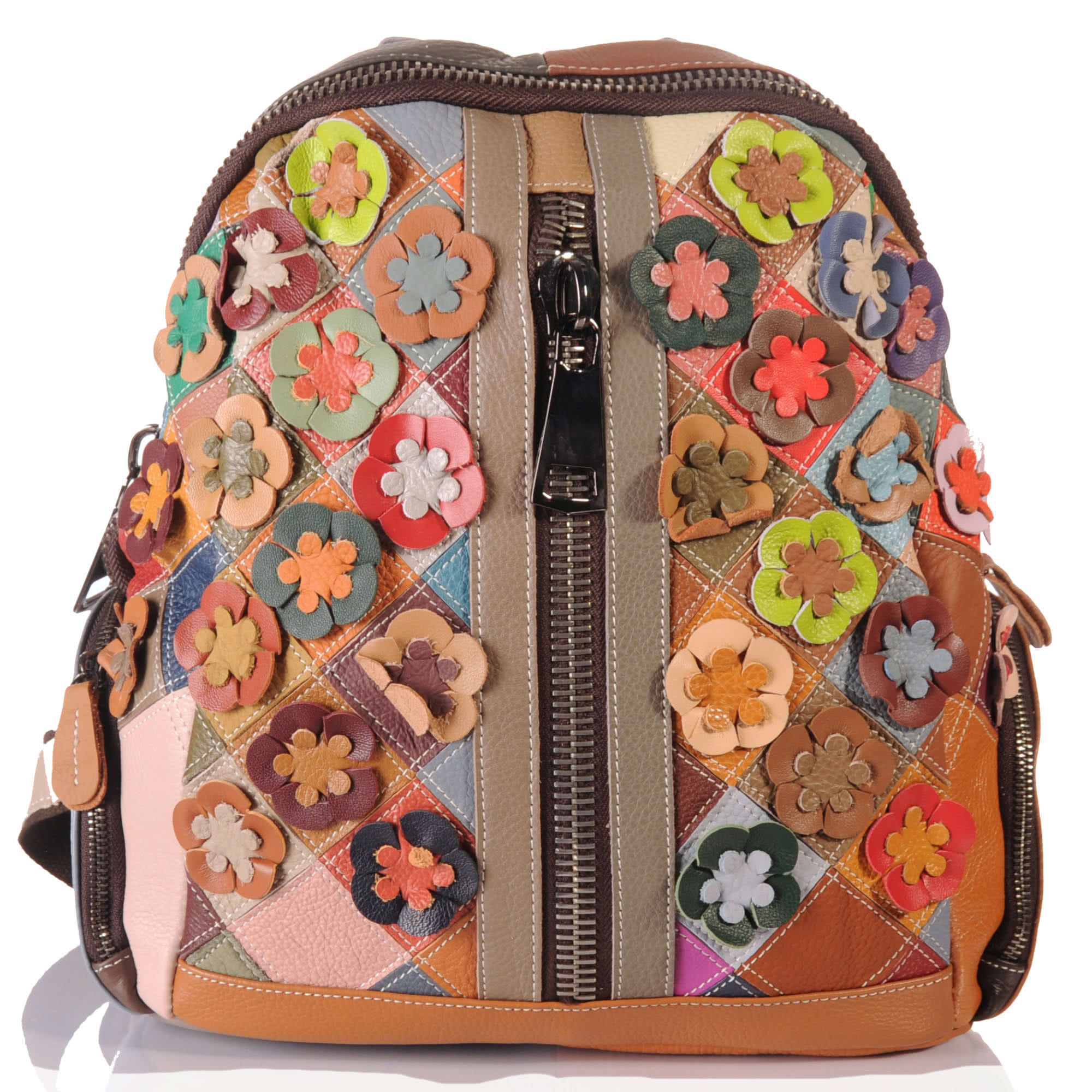 Damen Leder Patchwork Rucksack – Blumen-Design – Damen Rucksäcke 1