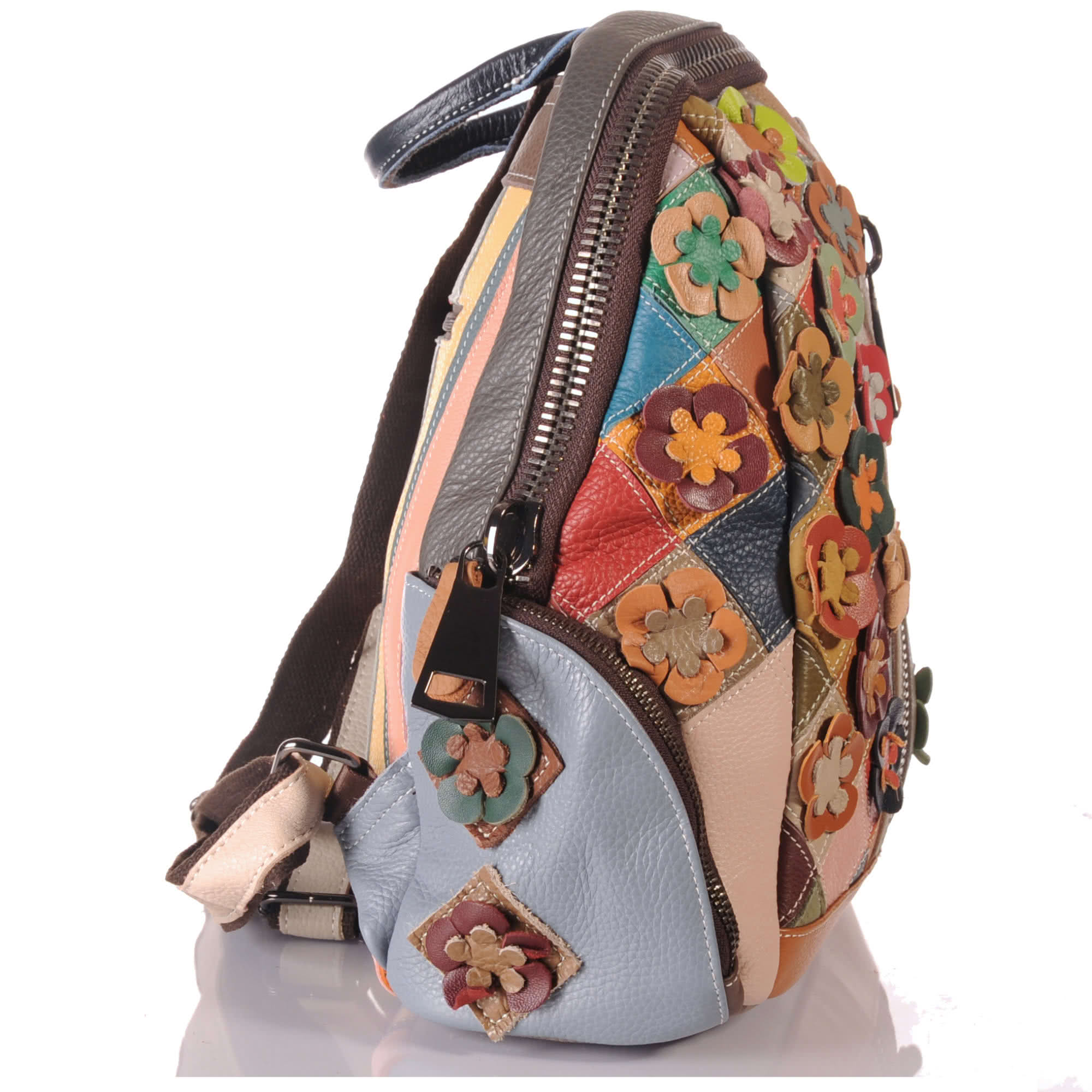 Damen Leder Patchwork Rucksack – Blumen-Design – Damen Rucksäcke 3
