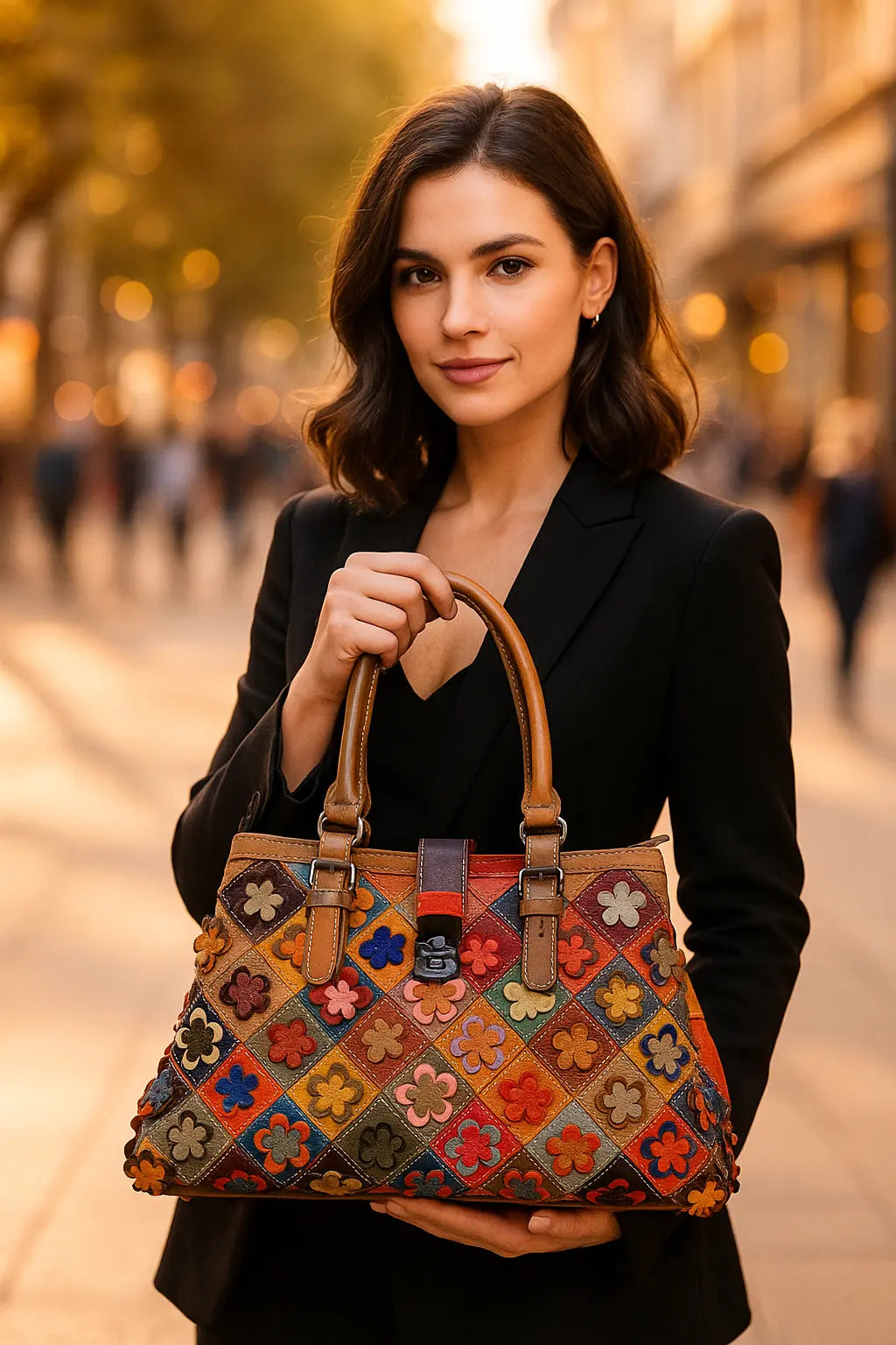 Echtleder Patchwork Tasche mit viel Stauraum – Damen Handtaschen 5