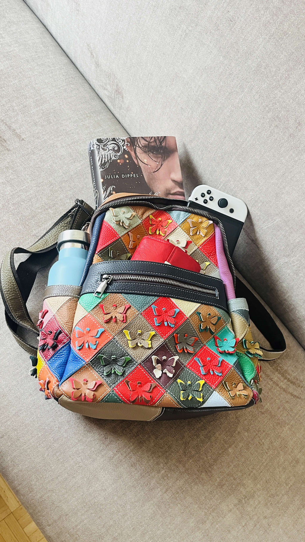 Damen Leder Patchwork Rucksack – Einzigartig und Stilvol
