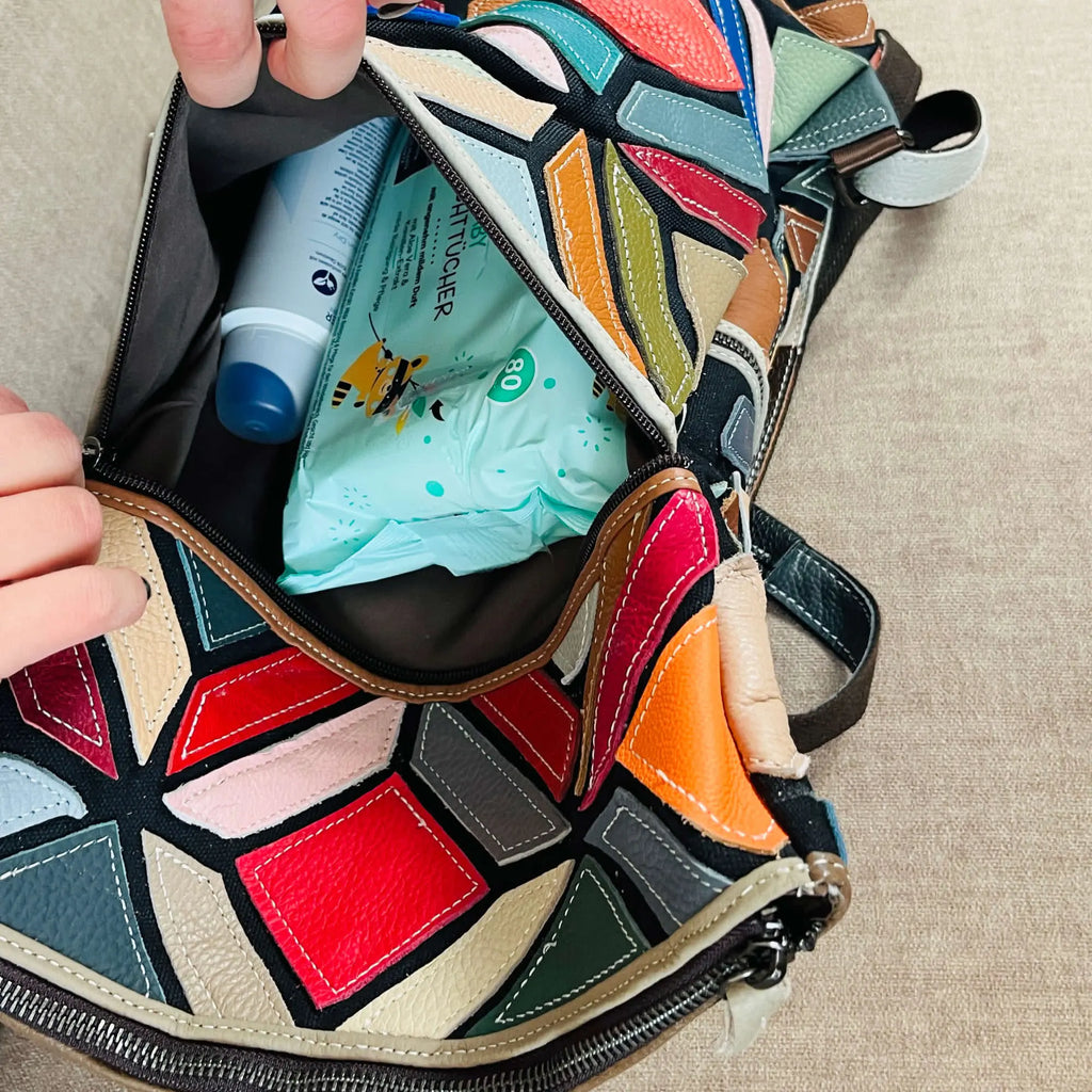 Damen Leder Rucksack im geometrischen Patchwork-Design – Damen Rucksäcke 9