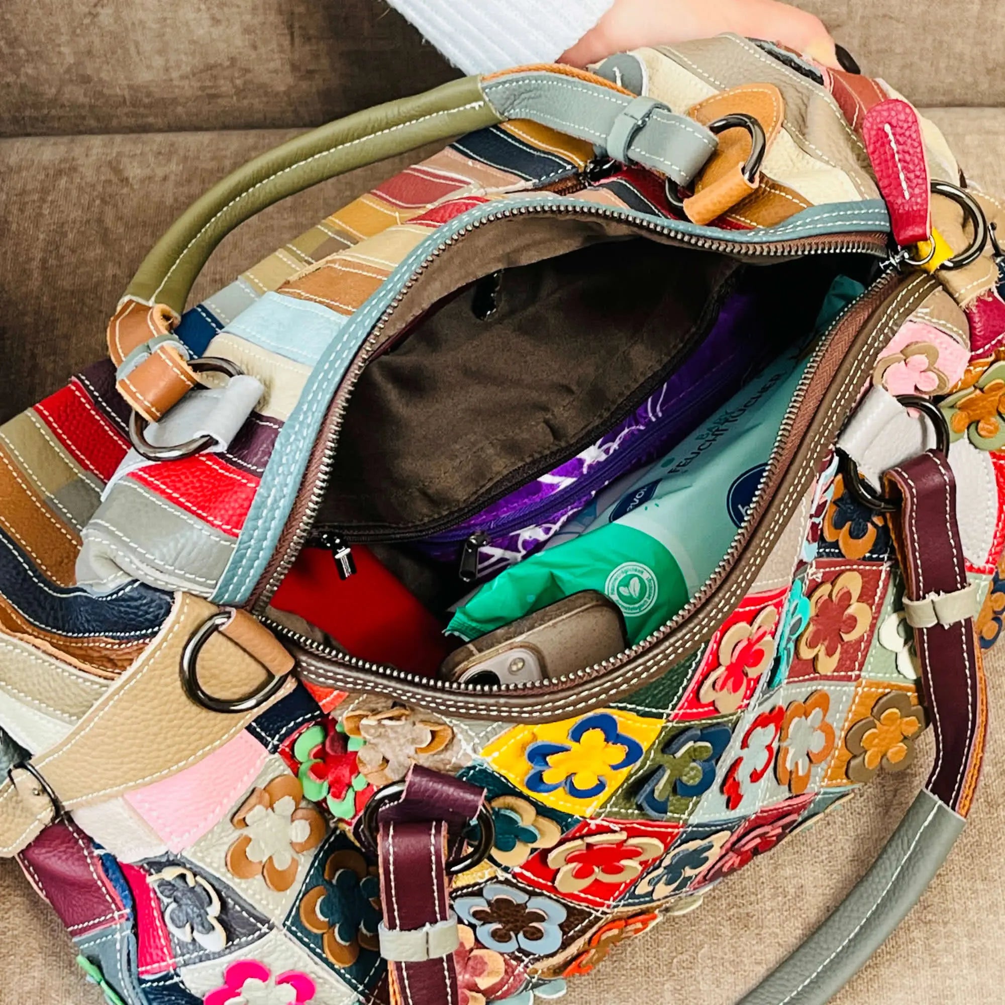 Damen Patchwork Tasche mit 3D-Blumen – Damen Handtaschen 9