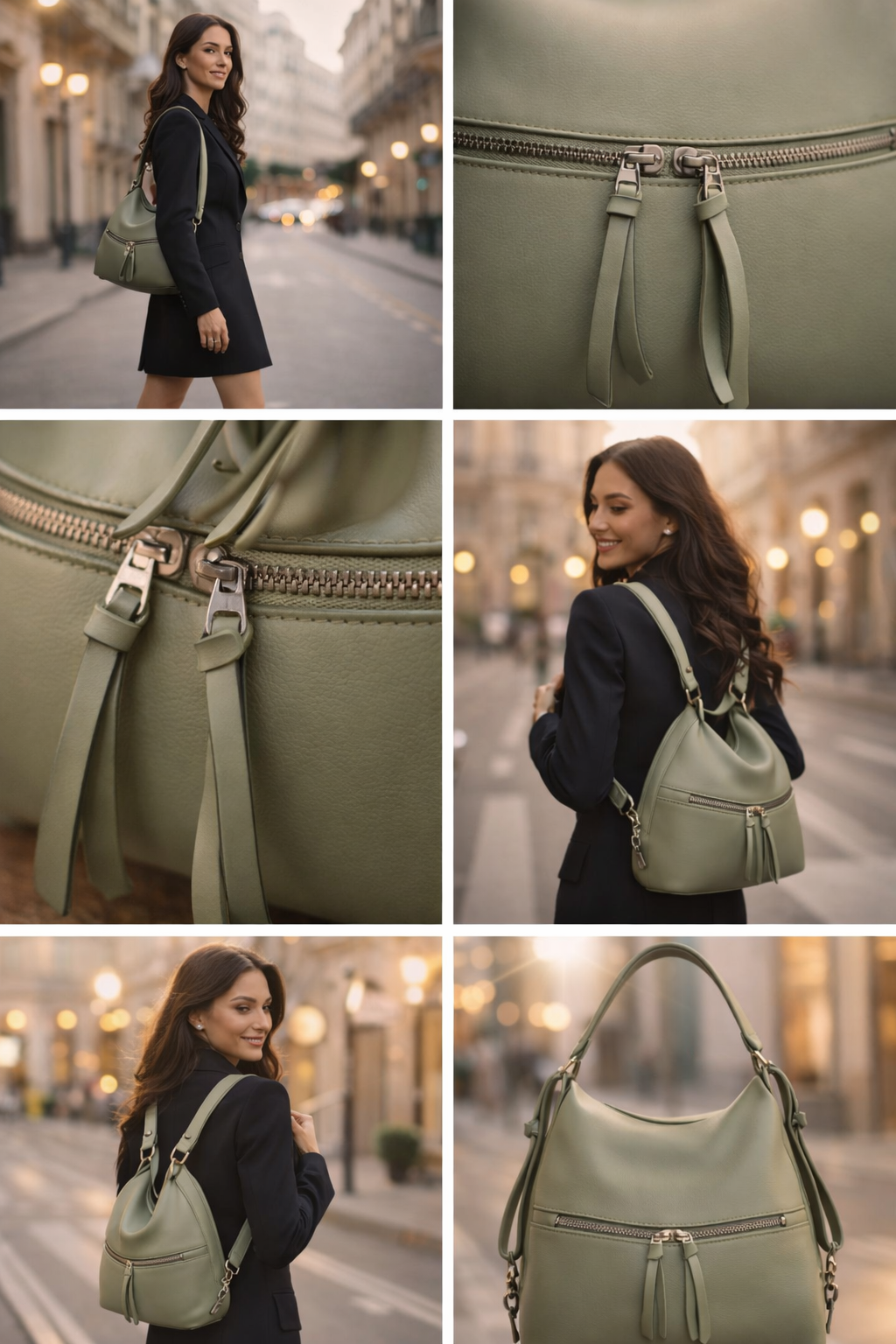 Damen Shopper Bag aus veganem Leder Rucksackfunktion
