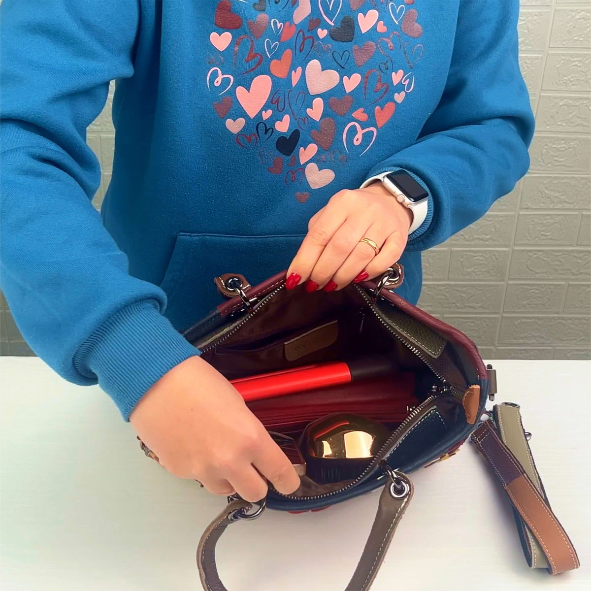Damen Patchwork Handtasche mit Umhängegurt – Damen Handtaschen 7
