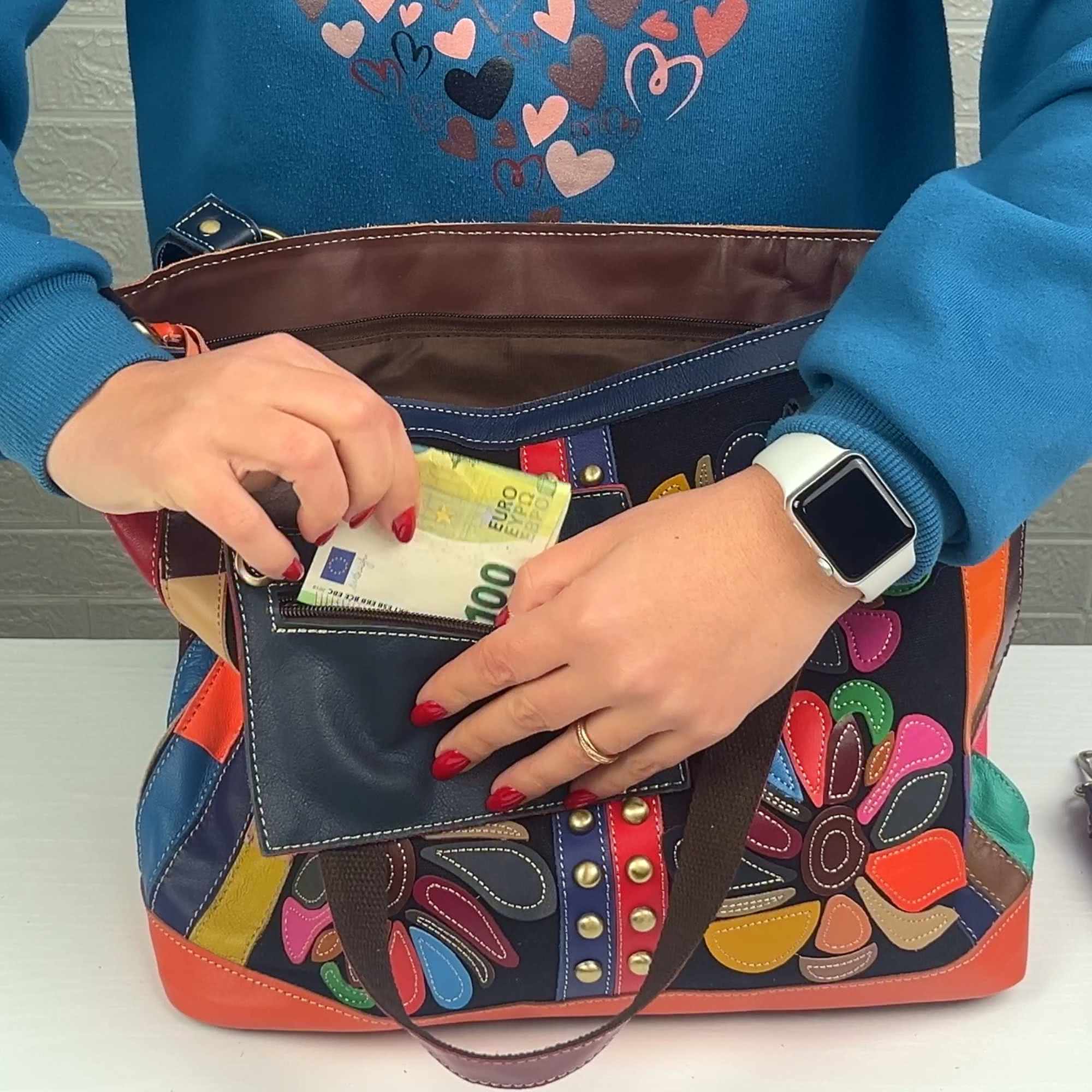 Edle Leder Patchwork Handtasche 2-in-1
