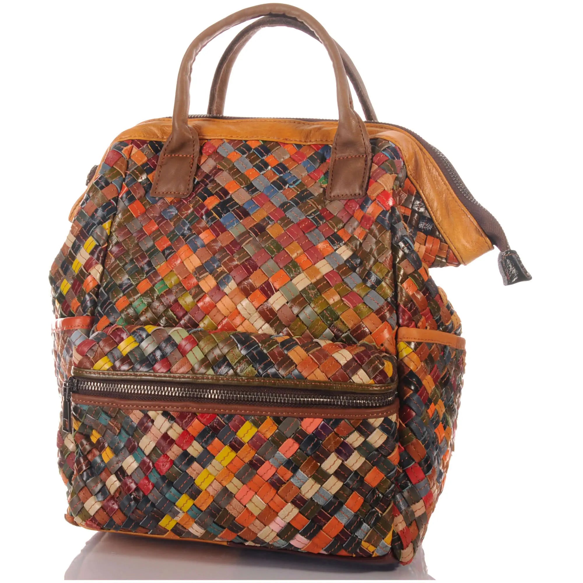 Geflochtener Patchwork Rucksack im farbenfrohen Design – Damen Rucksäcke 1