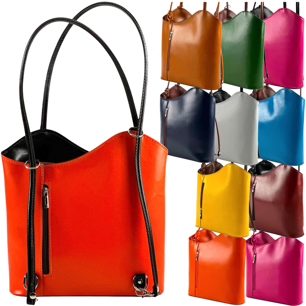 Damen Echtleder Tasche Rucksack 2 in 1 Made in Italy Leder Handtasche