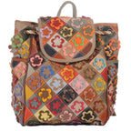 Damen Leder Rucksack – Patchwork-Blumen-Design mit Kordelzug – Damen Rucksäcke 7
