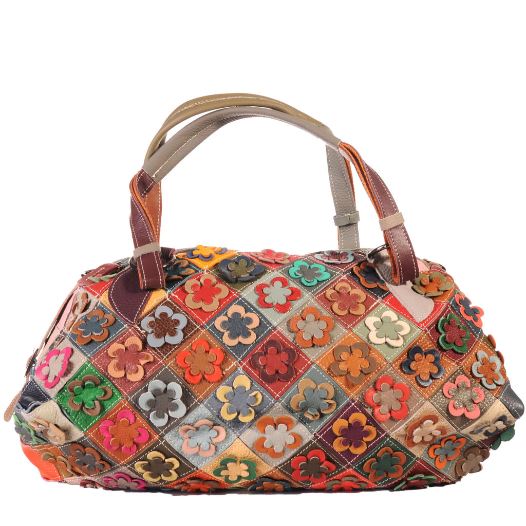 Damen Patchwork Tasche mit 3D-Blumen – Damen Handtaschen 10