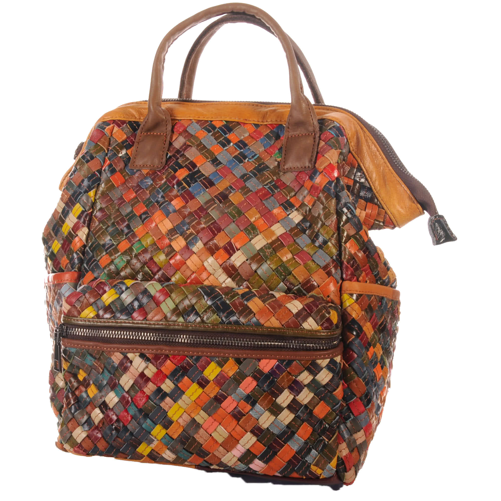 Geflochtener Patchwork Rucksack im farbenfrohen Design