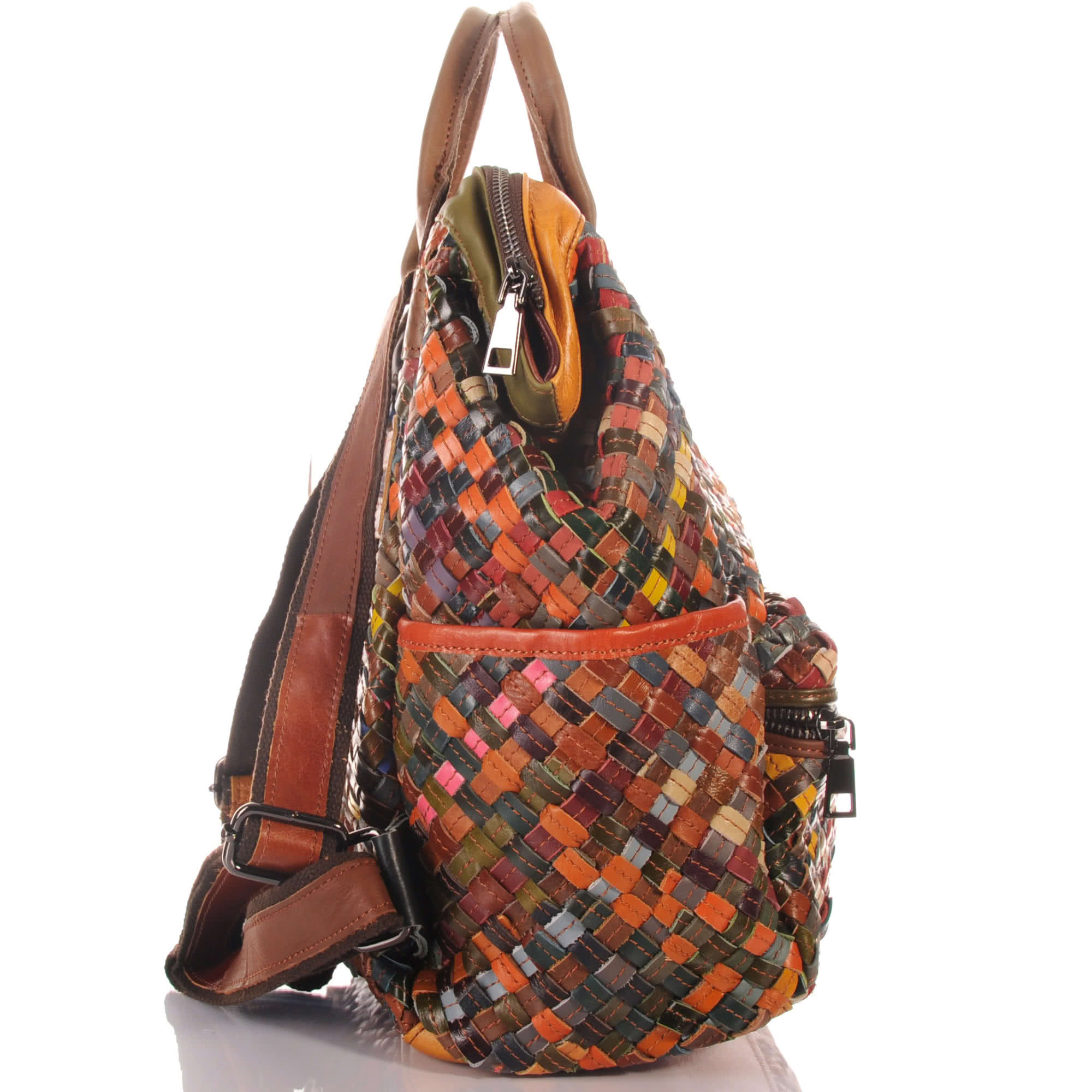 Geflochtener Patchwork Rucksack im farbenfrohen Design