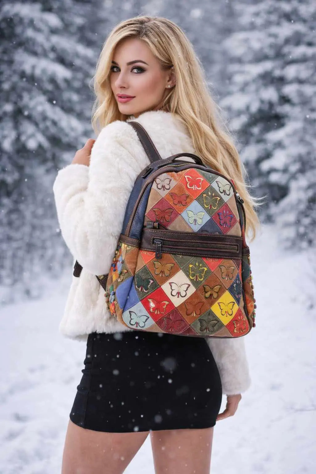 Damen Leder Patchwork Rucksack – Einzigartig und Stilvol – Damen Rucksäcke 7