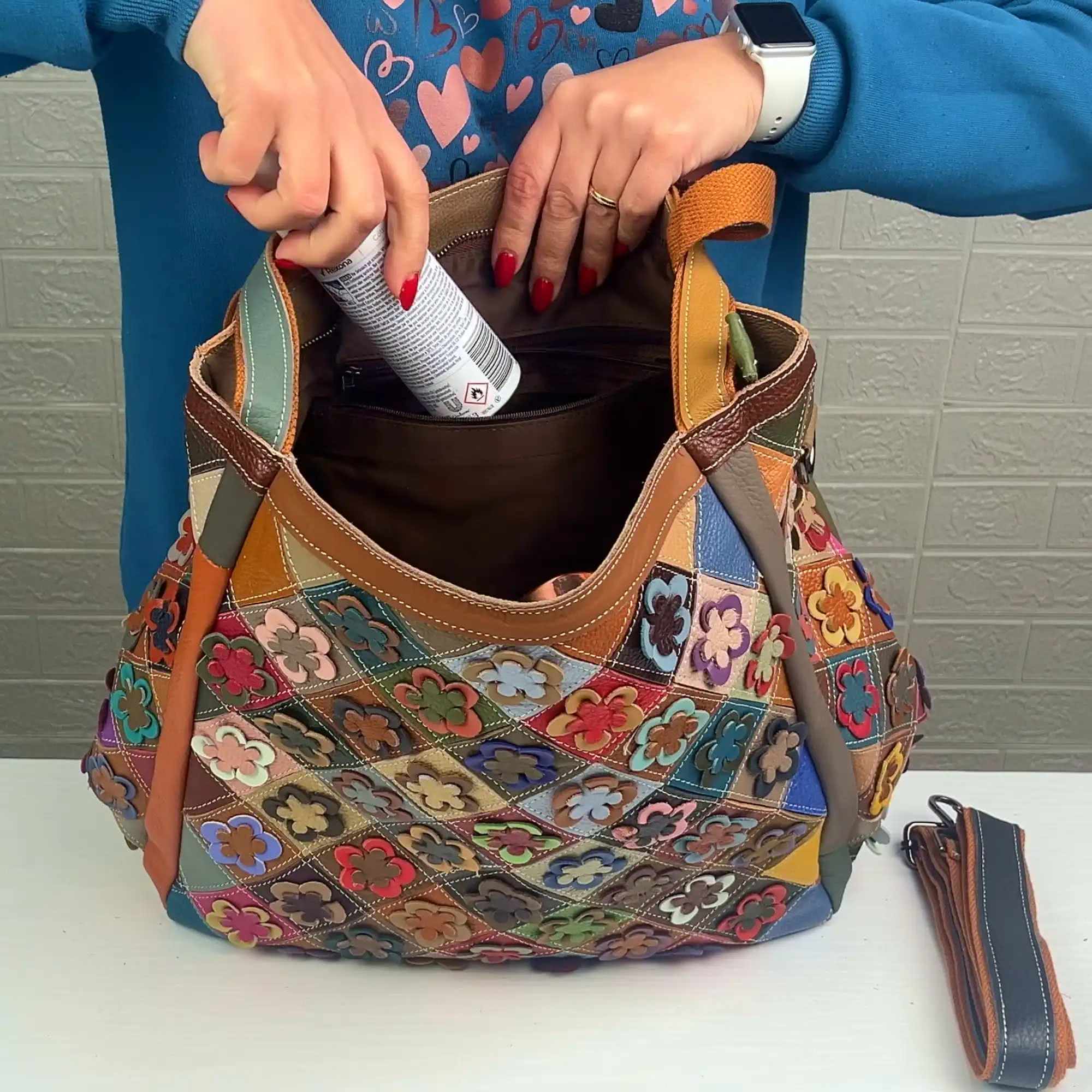Große Damen Leder Patchwork Tasche 2-in-1 – Damen Handtaschen 7