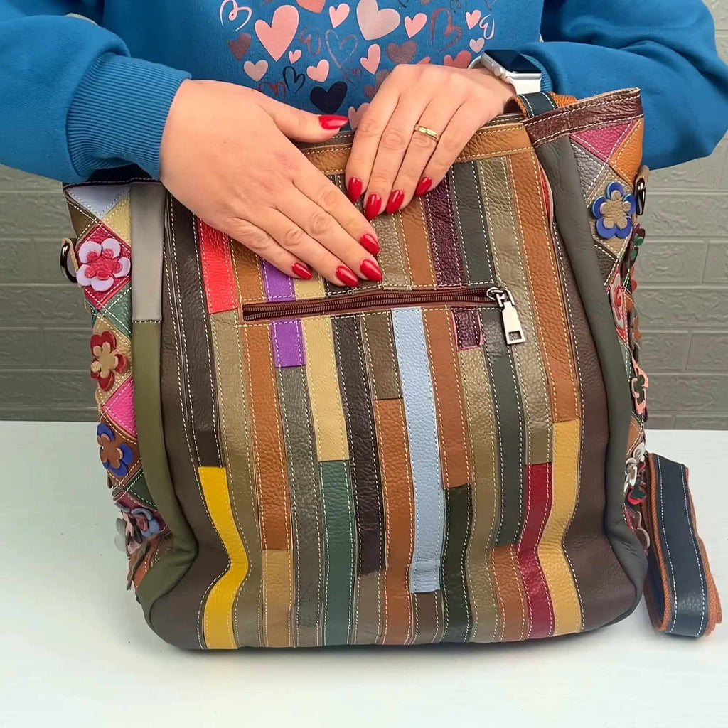 Große Damen Leder Patchwork Tasche 2-in-1 – Damen Handtaschen 8