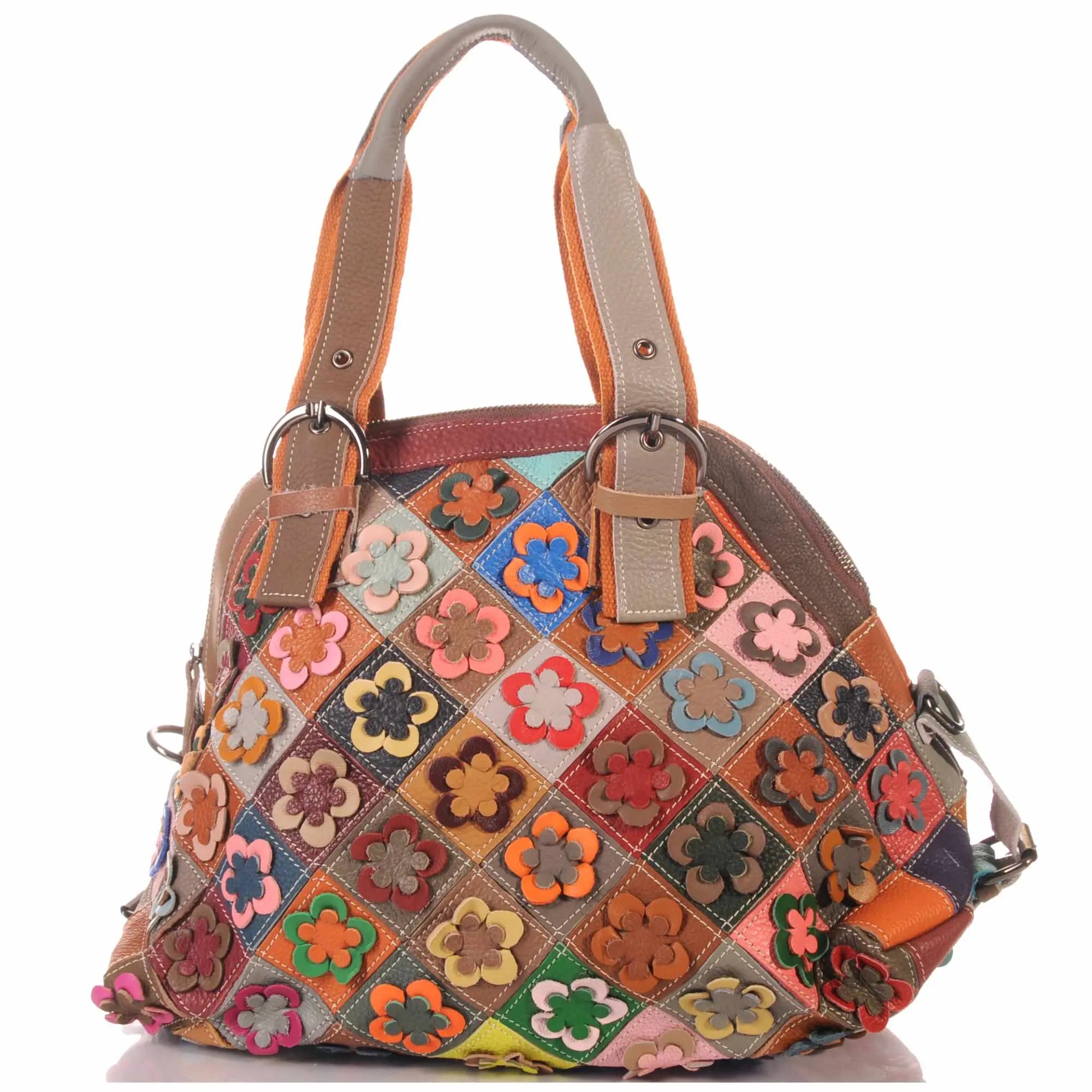 Patchwork Leder Tasche Damen mit Blumen Applikationen & Umhängegurt – Damen Handtaschen 7