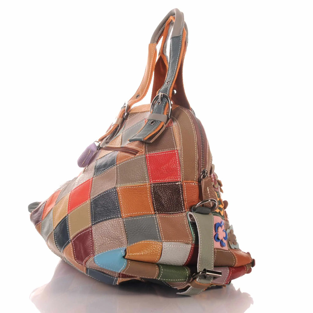 Patchwork Leder Tasche Damen mit Blumen Applikationen & Umhängegurt – Damen Handtaschen 2