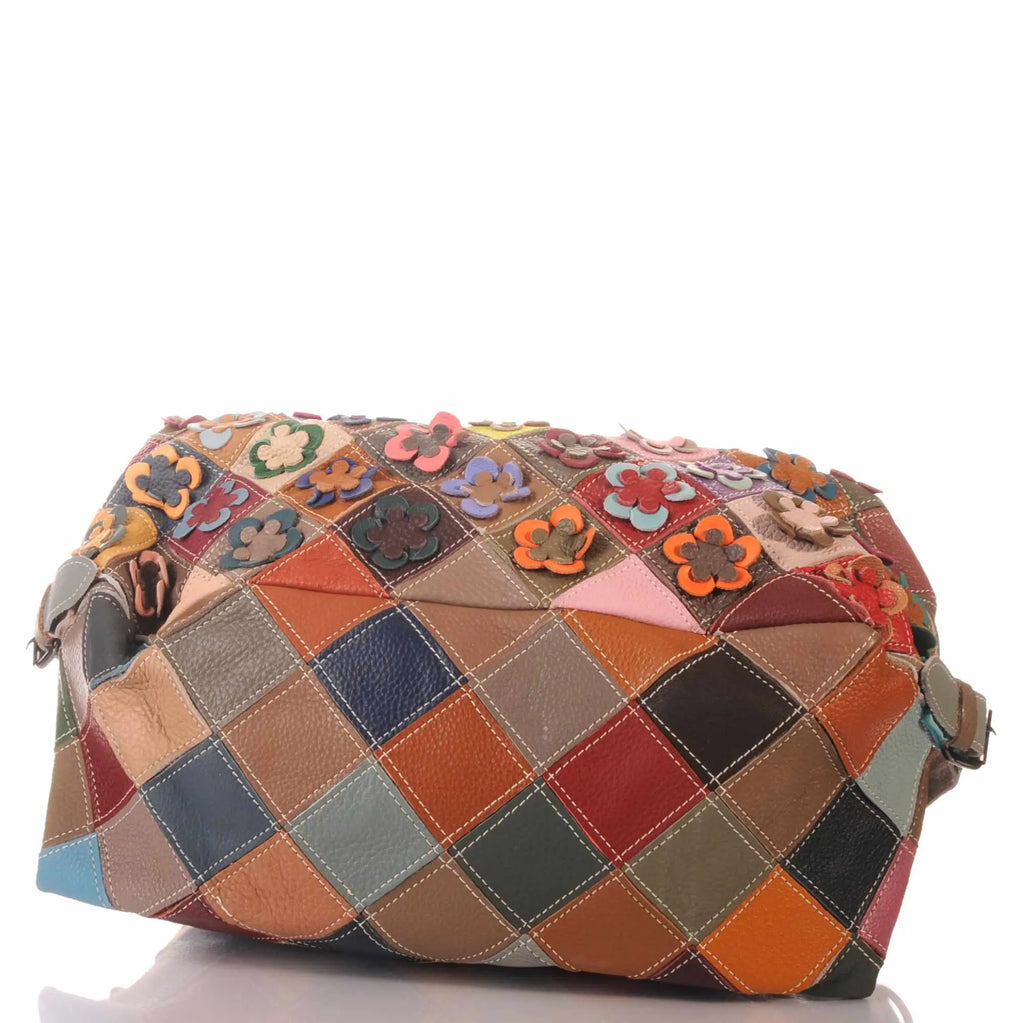 Patchwork Leder Tasche Damen mit Blumen Applikationen & Umhängegurt – Damen Handtaschen 3