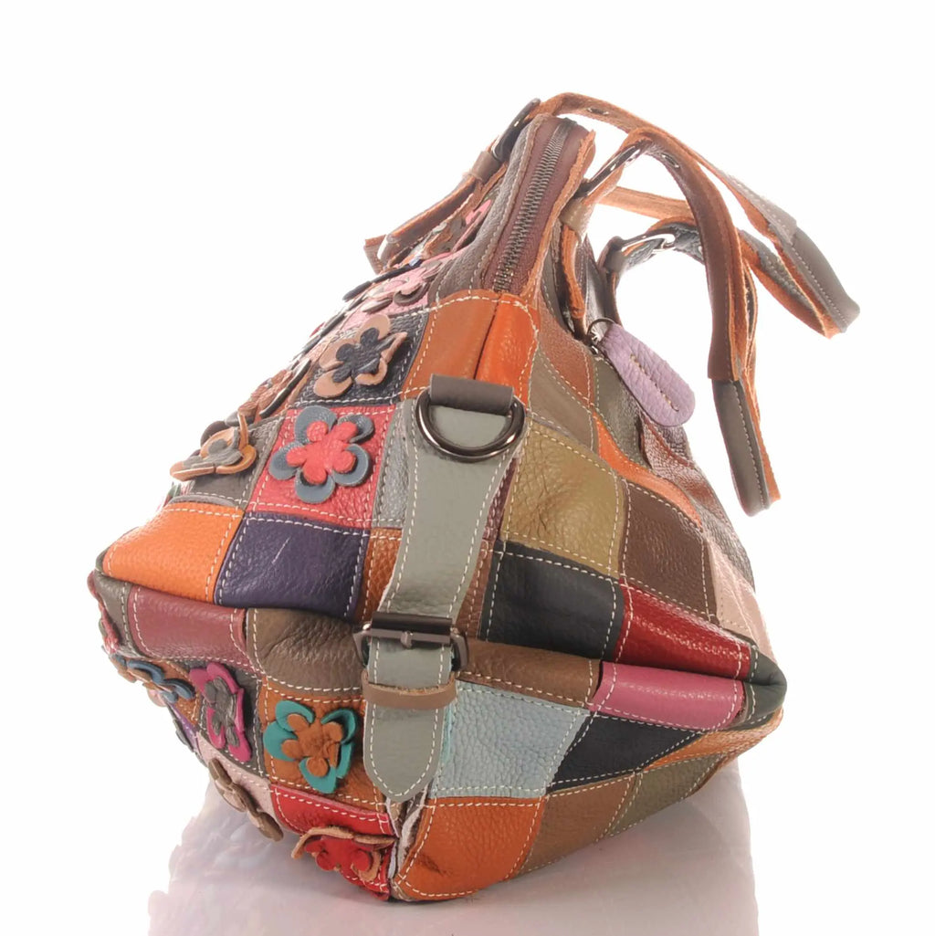 Patchwork Leder Tasche Damen mit Blumen Applikationen & Umhängegurt – Damen Handtaschen 5