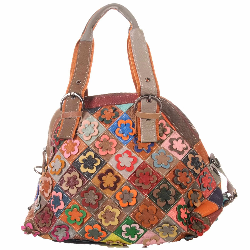 Patchwork Leder Tasche Damen mit Blumen Applikationen & Umhängegurt – Damen Handtaschen 8