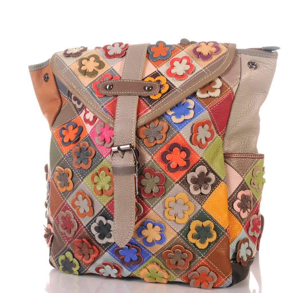 Patchwork Damen Rucksack mit Blumen Applikationen – Damen Rucksäcke 1