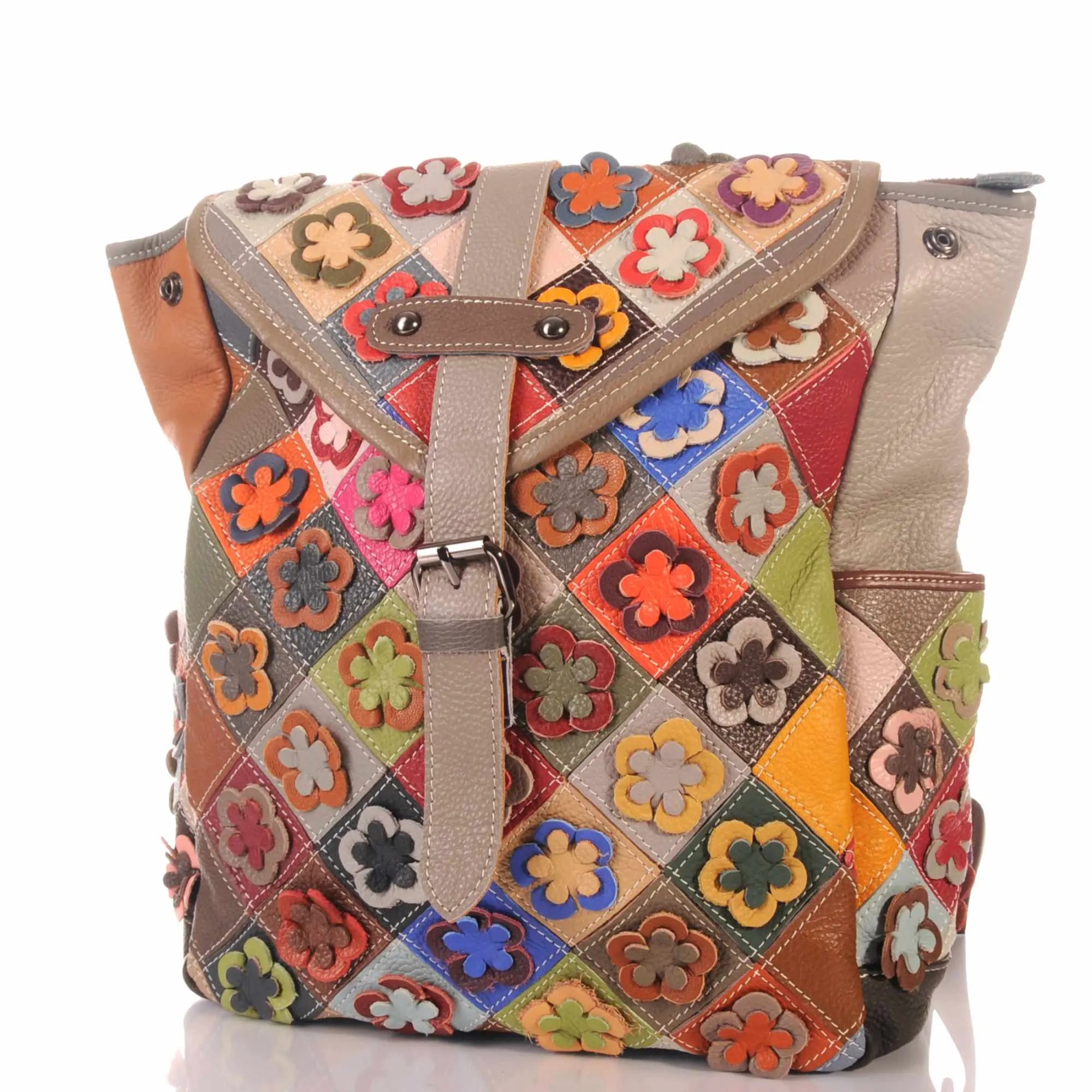 Patchwork Damen Rucksack mit Blumen Applikationen – Damen Rucksäcke 1
