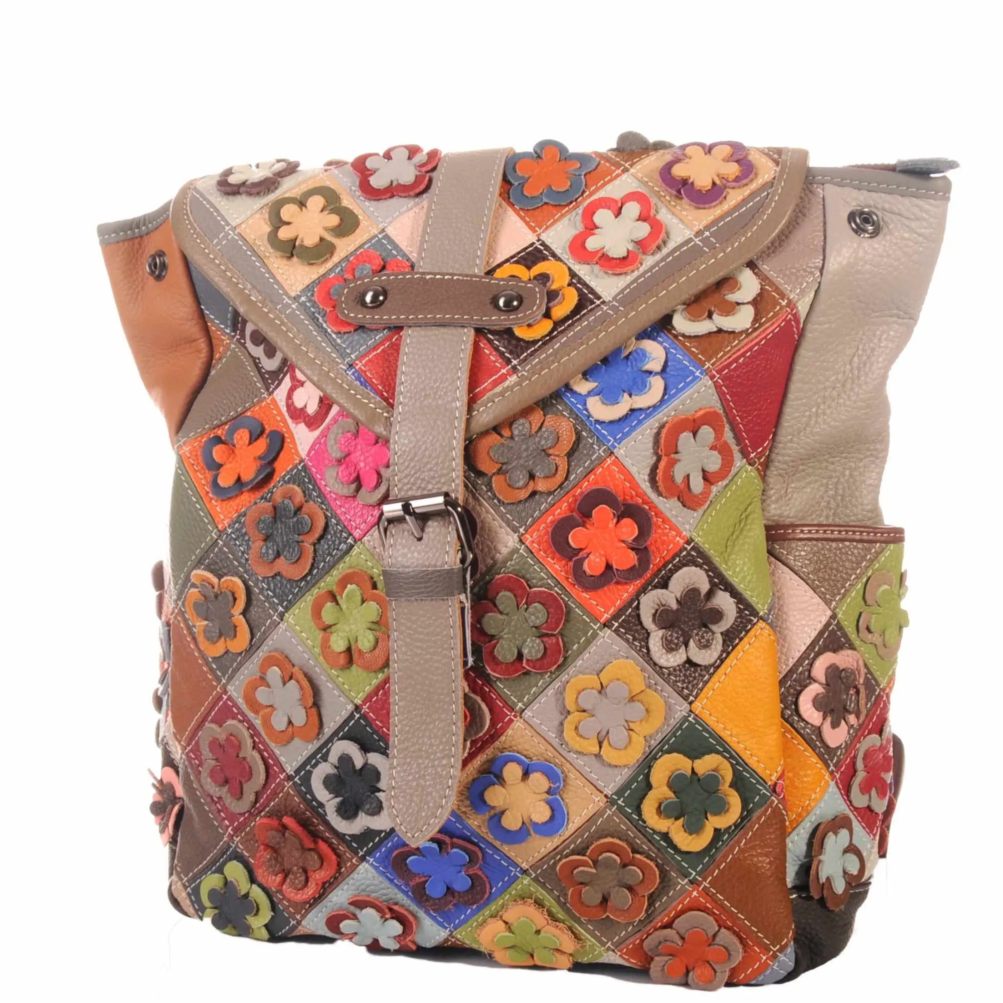 Patchwork Damen Rucksack mit Blumen Applikationen – Damen Rucksäcke 7