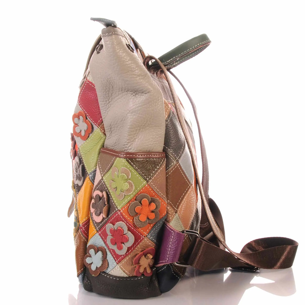 Patchwork Damen Rucksack mit Blumen Applikationen – Damen Rucksäcke 3