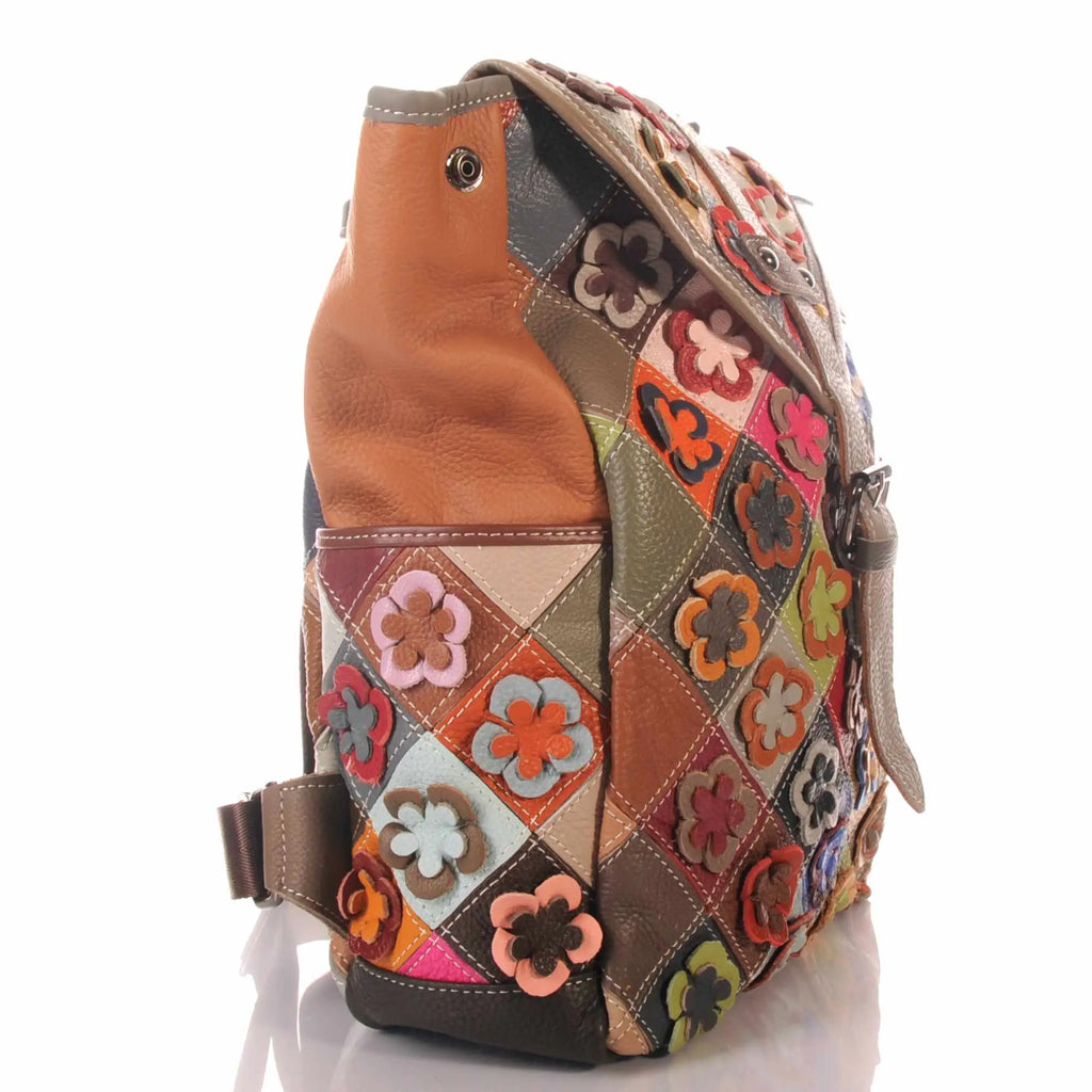 Patchwork Damen Rucksack mit Blumen Applikationen – Damen Rucksäcke 4