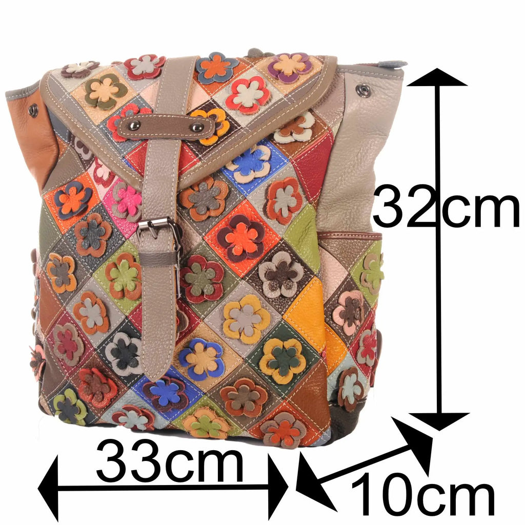 Patchwork Damen Rucksack mit Blumen Applikationen – Damen Rucksäcke 6