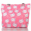 Pinke Strandtasche mit Katzenmotiv und Reißverschluss –  1
