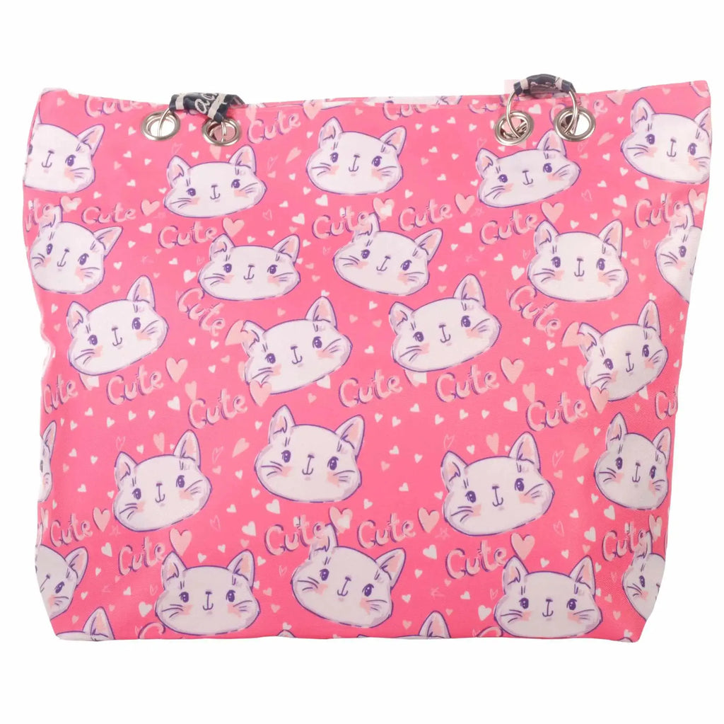 Pinke Strandtasche mit Katzenmotiv und Reißverschluss –  5