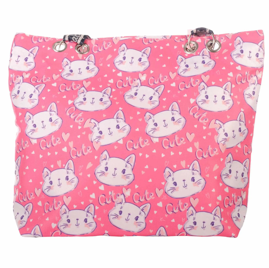 Pinke Strandtasche mit Katzenmotiv und Reißverschluss –  5