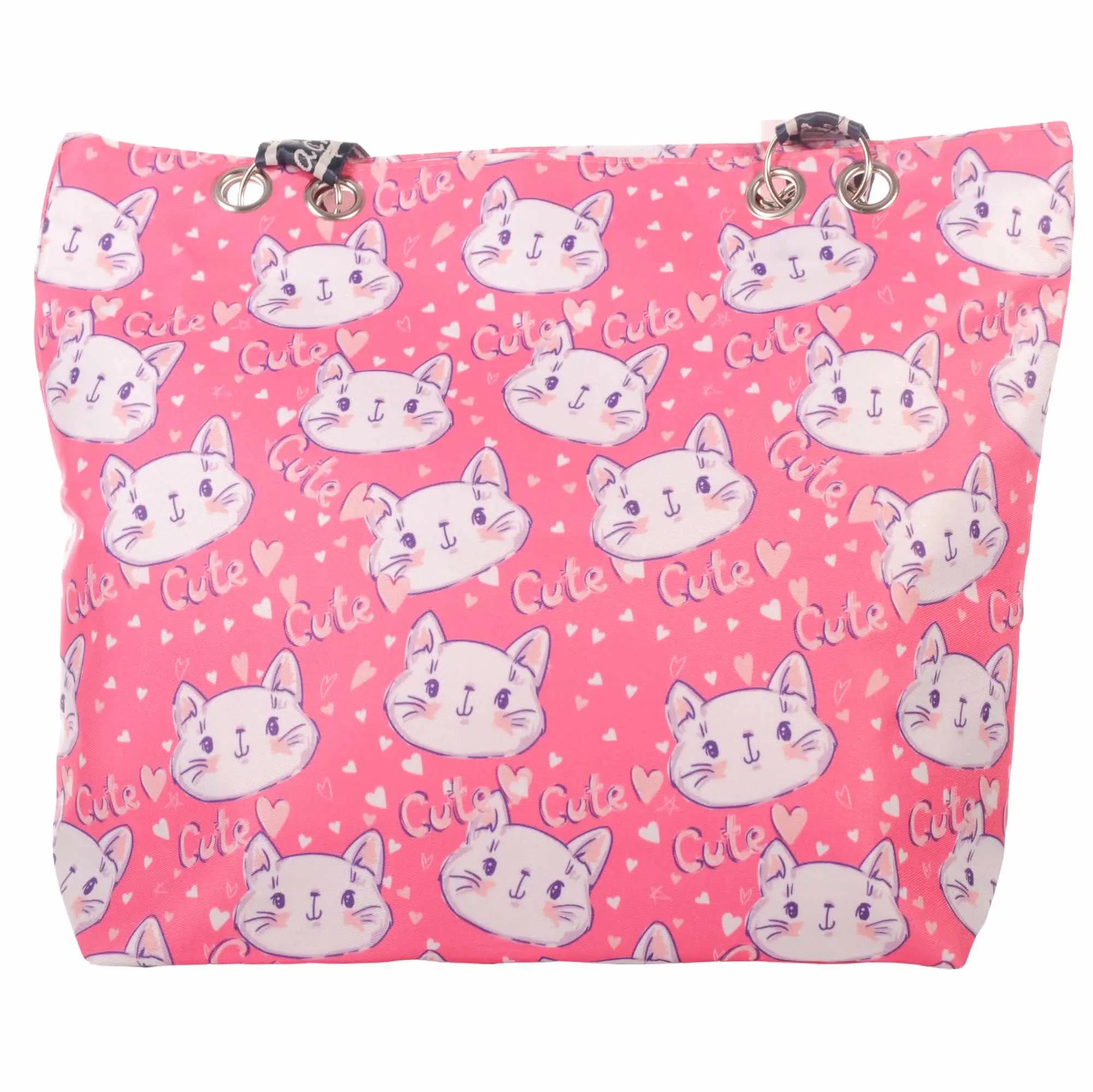 Pinke Strandtasche mit Katzenmotiv und Reißverschluss –  5