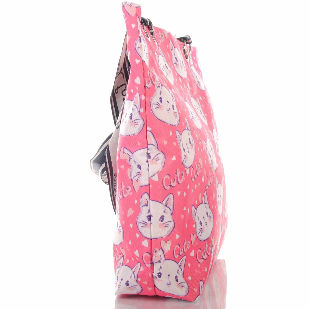 Pinke Strandtasche mit Katzenmotiv und Reißverschluss –  2