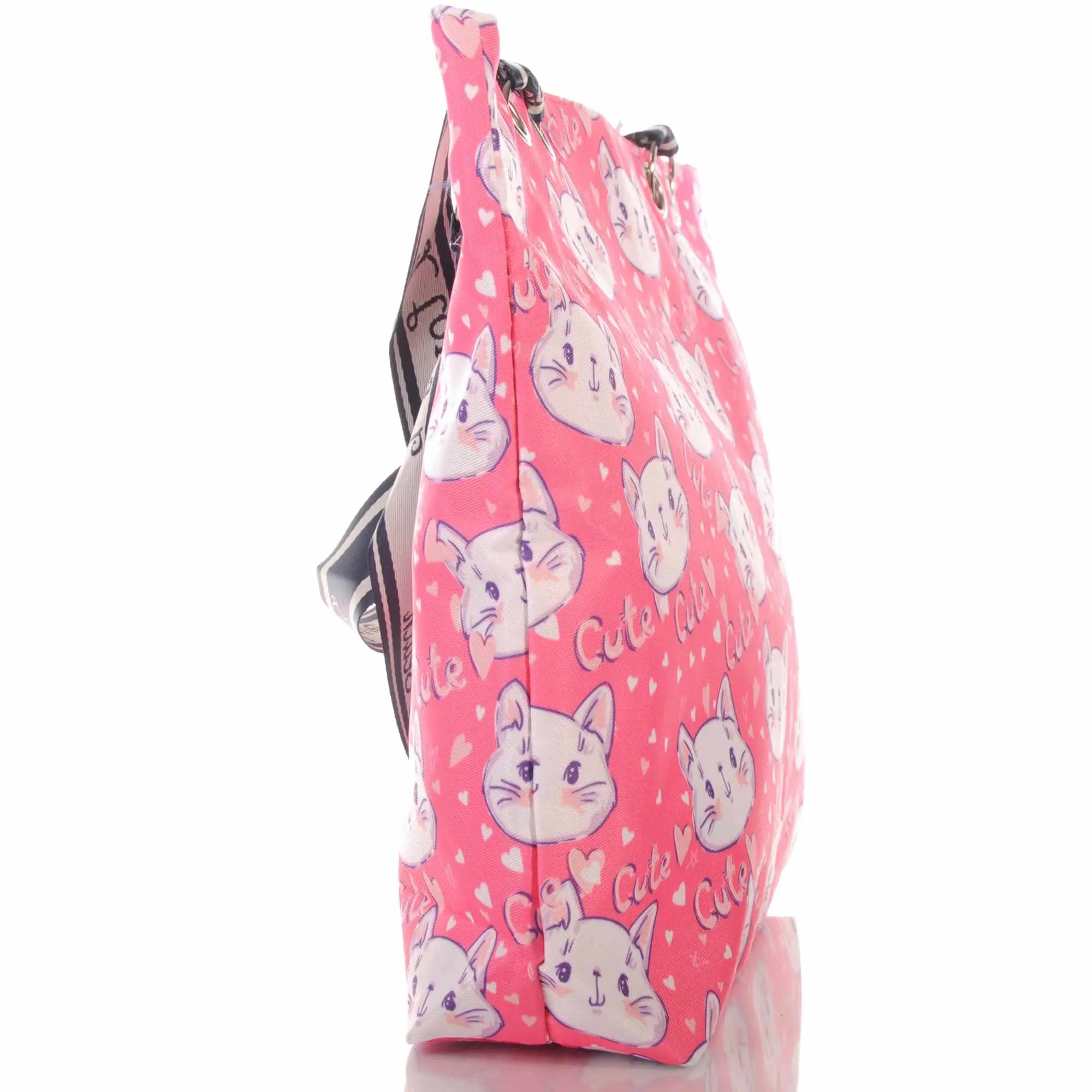 Pinke Strandtasche mit Katzenmotiv und Reißverschluss –  2