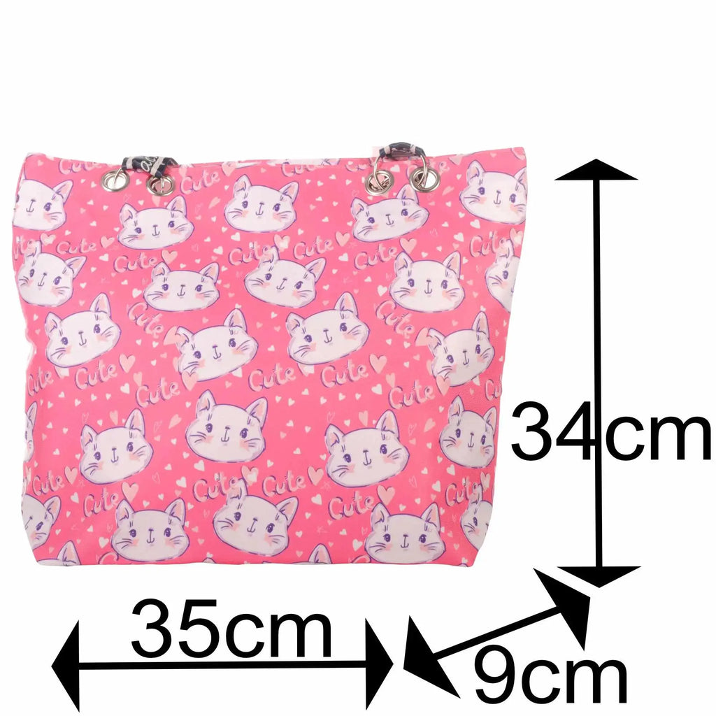 Pinke Strandtasche mit Katzenmotiv und Reißverschluss –  4