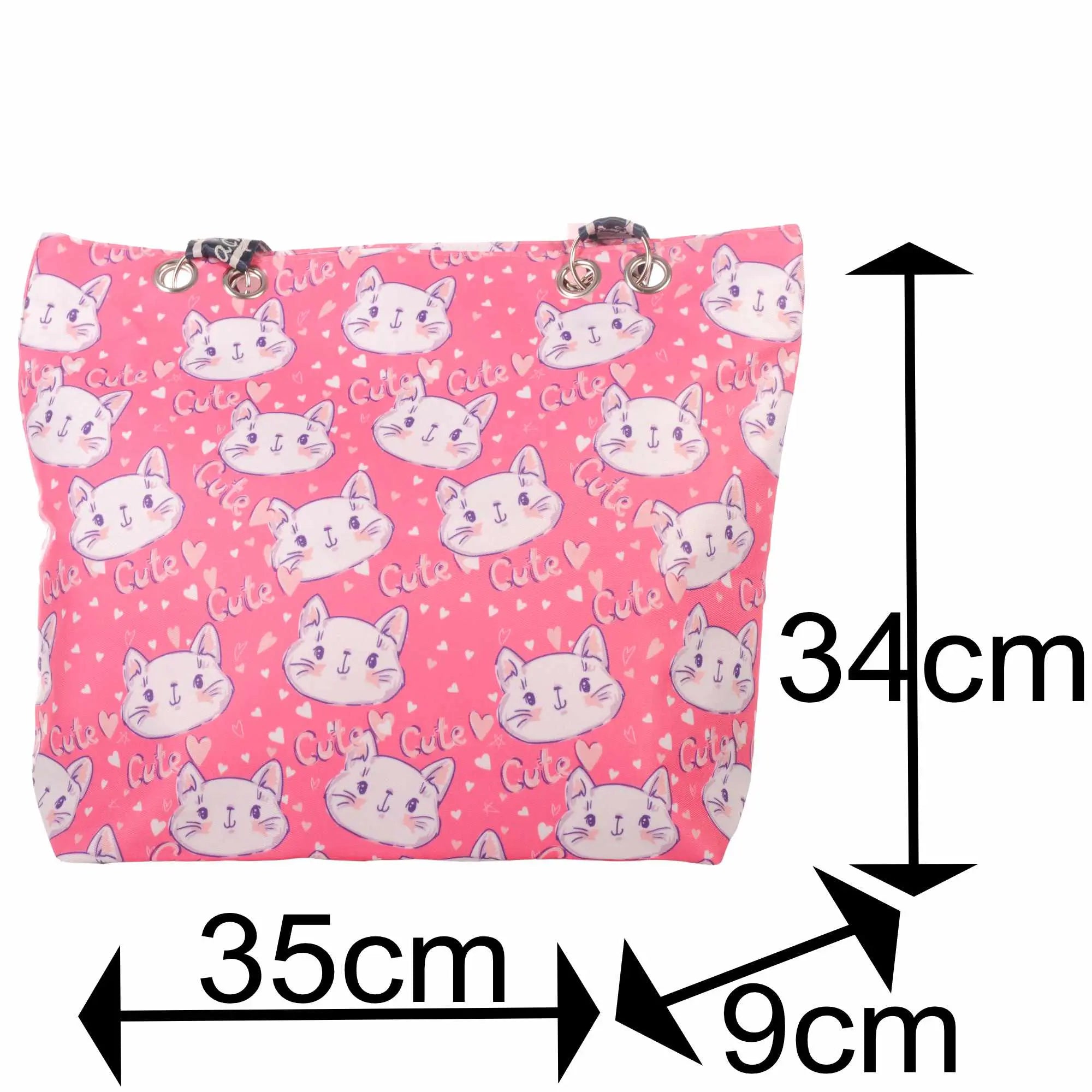 Pinke Strandtasche mit Katzenmotiv und Reißverschluss –  4