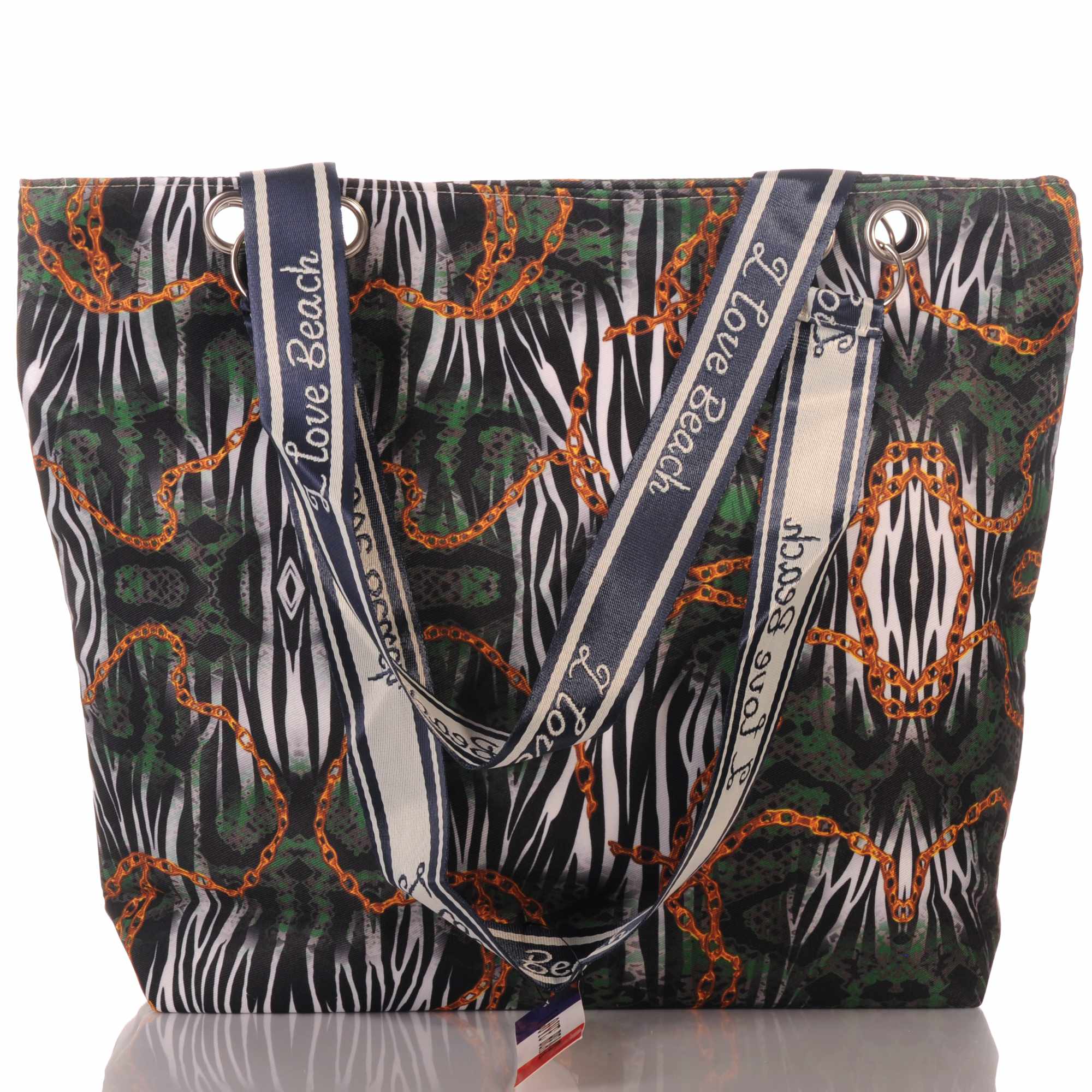 Strandtasche mit Zebra- und Kettenmuster und Reißverschluss –  3