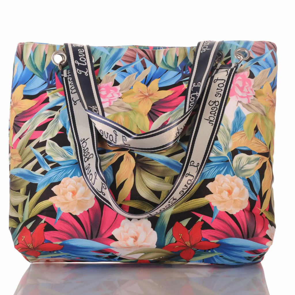 Tropische Strandtasche mit Blumen und Reißverschluss –  3