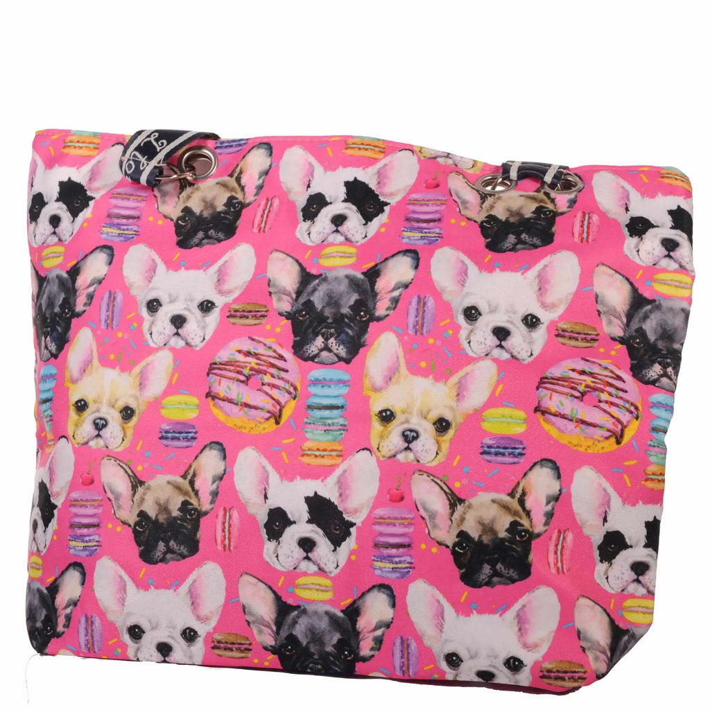 Pinke Strandtasche mit Hundemuster und Reißverschluss –  5