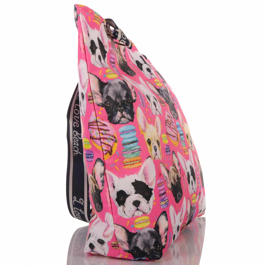 Pinke Strandtasche mit Hundemuster und Reißverschluss –  2